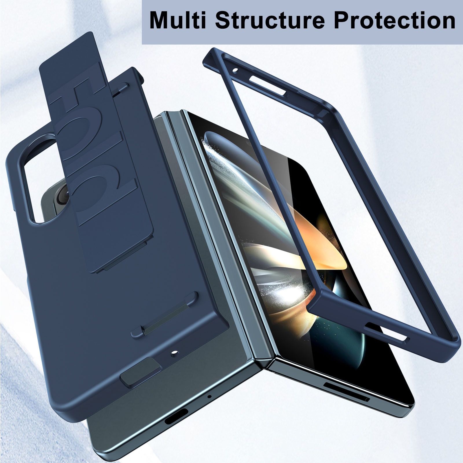Huse telefoane, AFKSMILE, compatibila cu Samsung Galaxy Z Fold 3, Prindere Sigura cu Curea Elastica, Protectie completa, Anti-soc, Decupaje Precise, Rezistenta la impact, Pentru barbati si femei, PC, Albastru Inchis