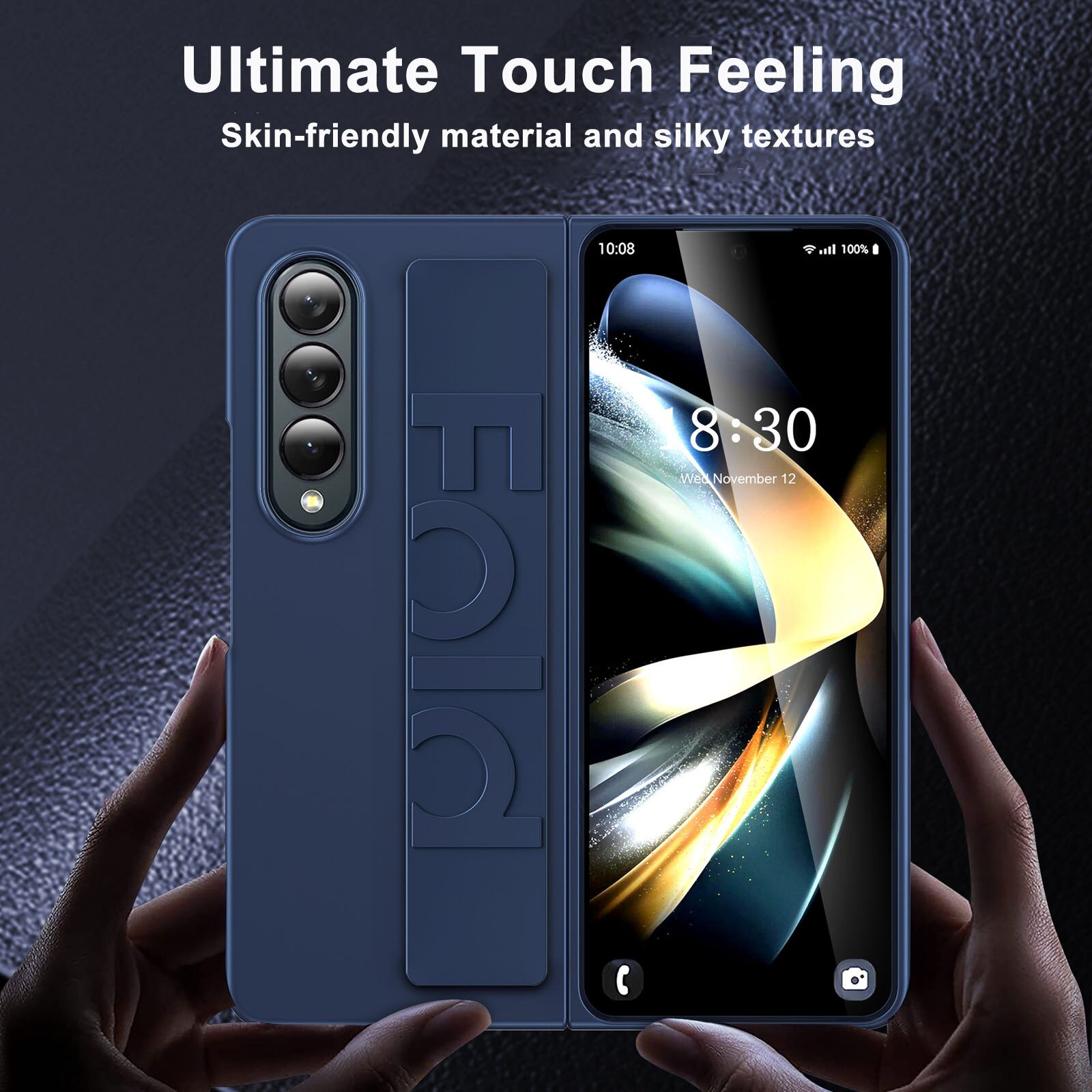 Huse telefoane, AFKSMILE, compatibila cu Samsung Galaxy Z Fold 3, Prindere Sigura cu Curea Elastica, Protectie completa, Anti-soc, Decupaje Precise, Rezistenta la impact, Pentru barbati si femei, PC, Albastru Inchis
