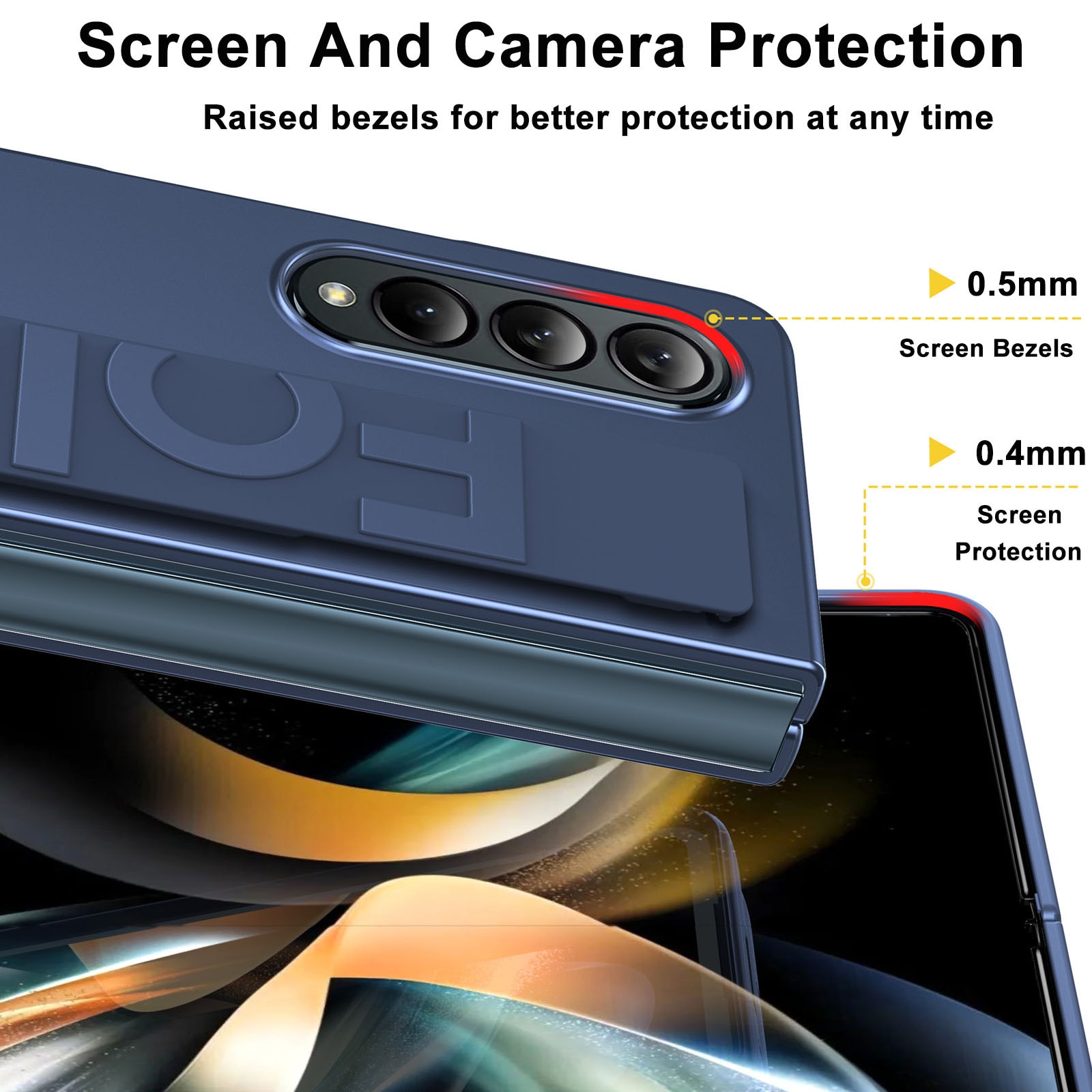 Huse telefoane, AFKSMILE, compatibila cu Samsung Galaxy Z Fold 3, Prindere Sigura cu Curea Elastica, Protectie completa, Anti-soc, Decupaje Precise, Rezistenta la impact, Pentru barbati si femei, PC, Albastru Inchis