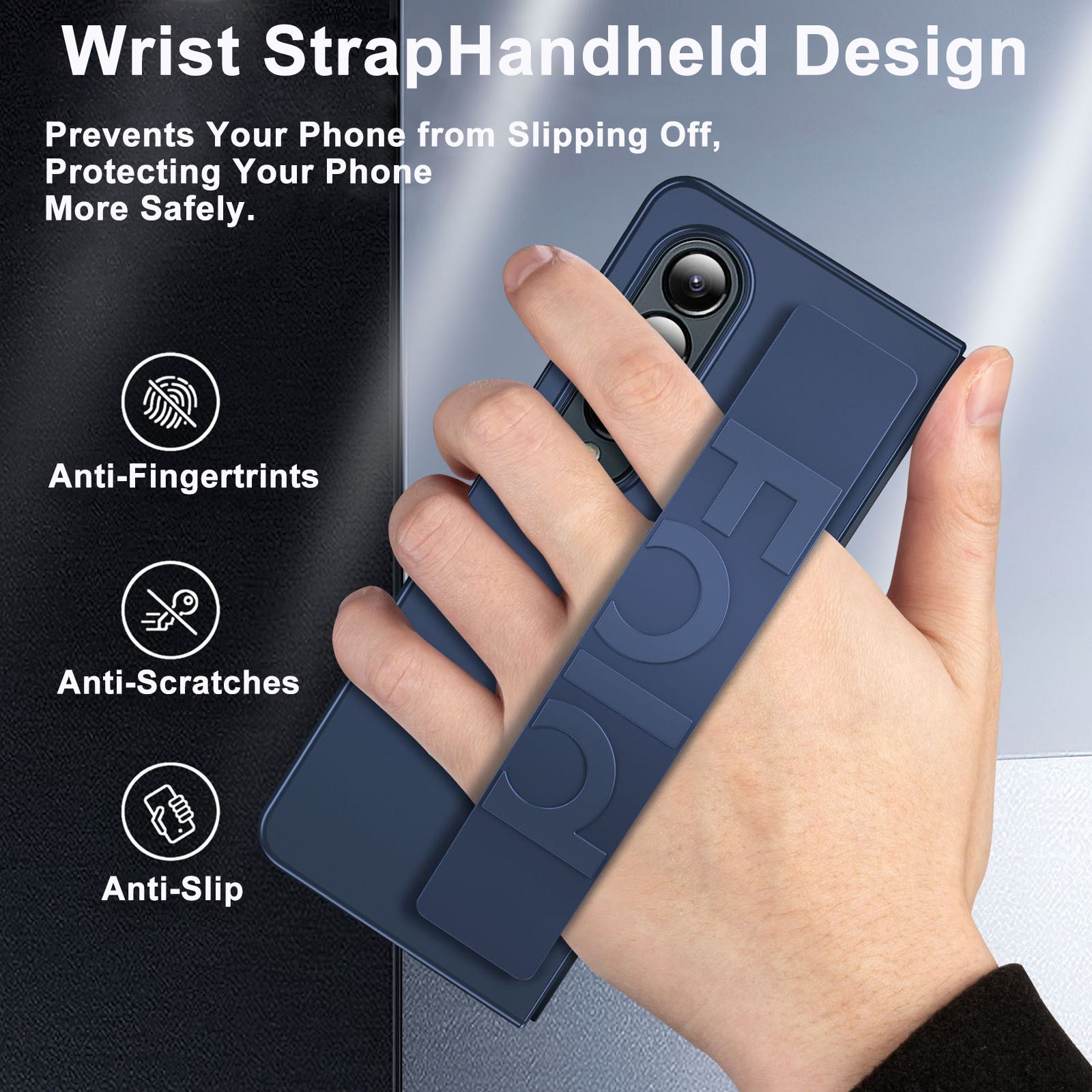 Huse telefoane, AFKSMILE, compatibila cu Samsung Galaxy Z Fold 3, Prindere Sigura cu Curea Elastica, Protectie completa, Anti-soc, Decupaje Precise, Rezistenta la impact, Pentru barbati si femei, PC, Albastru Inchis