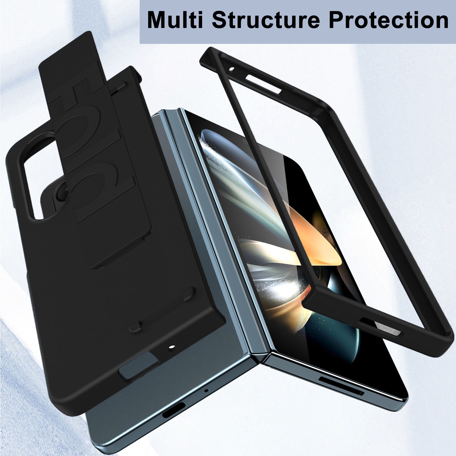 Huse telefoane, AFKSMILE, Husa de protectie compatibila Samsung Galaxy Z Fold 3, Prindere Sigura cu Curea Elastica, Protectie completa, Anti-soc, Decupaje Precise, Rezistenta la impact, Pentru barbati si femei, PC, Negru