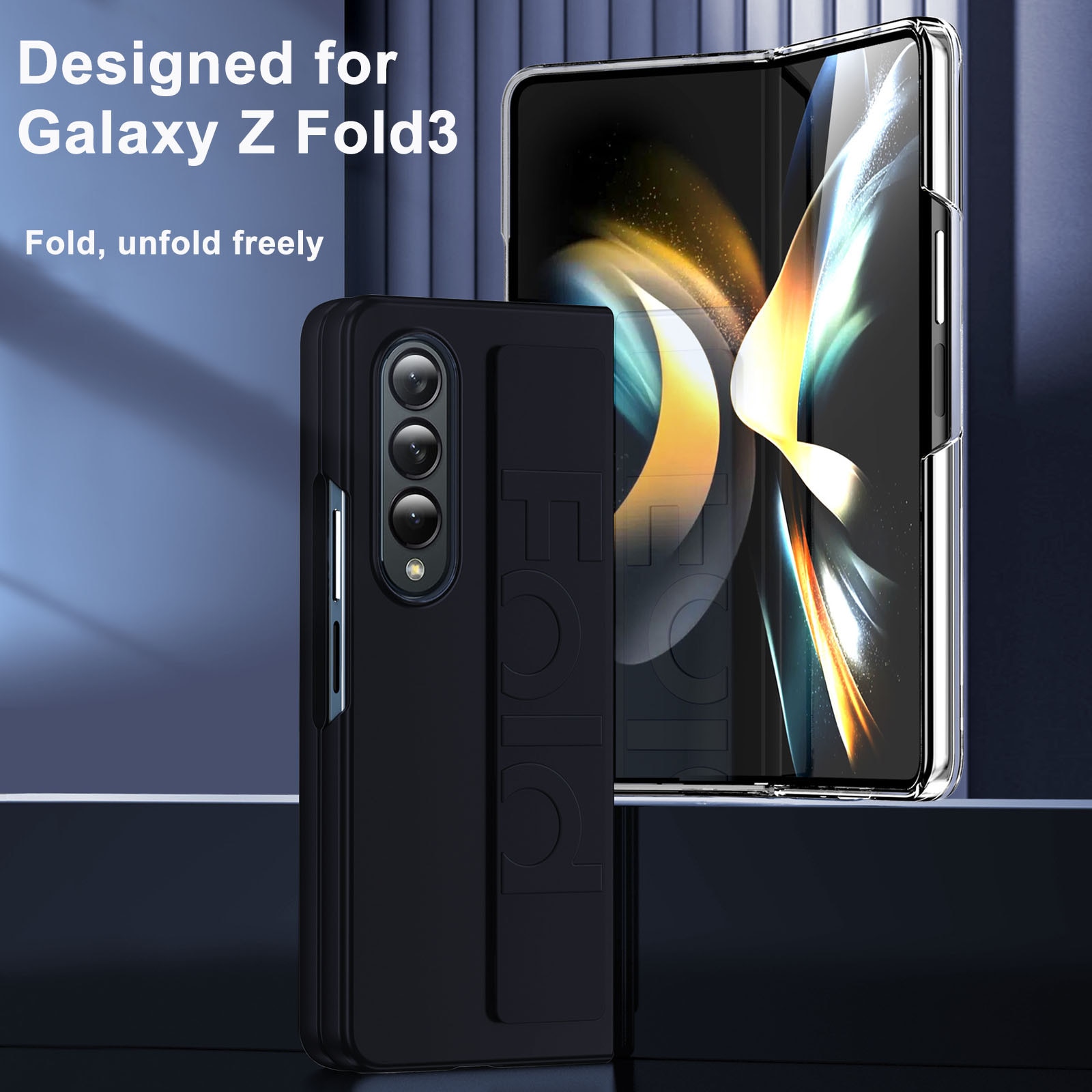 Huse telefoane, AFKSMILE, Husa de protectie compatibila Samsung Galaxy Z Fold 3, Prindere Sigura cu Curea Elastica, Protectie completa, Anti-soc, Decupaje Precise, Rezistenta la impact, Pentru barbati si femei, PC, Negru