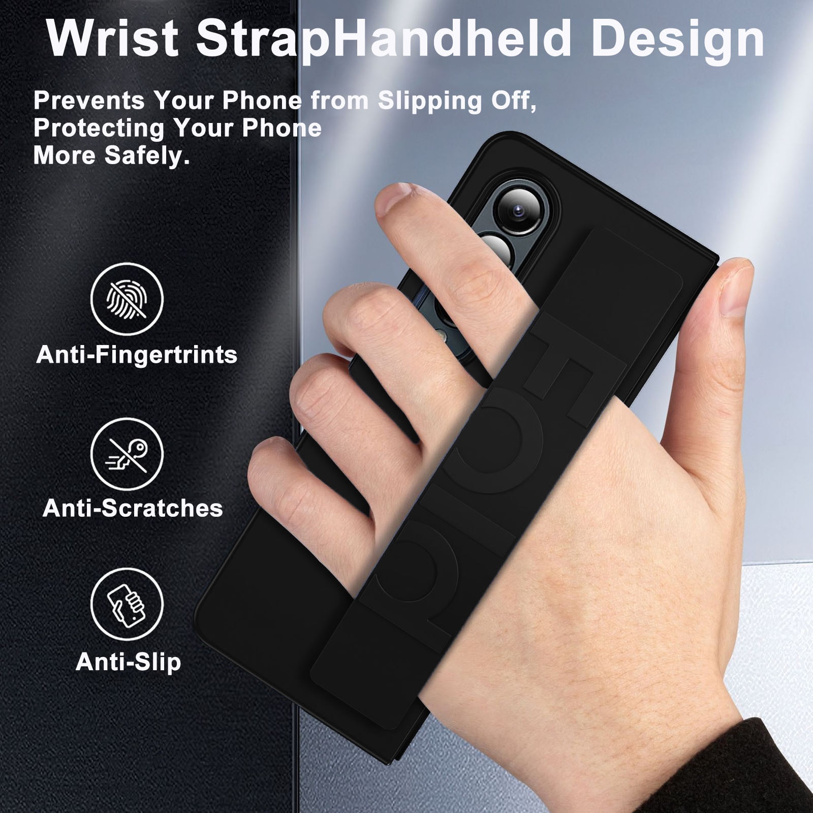 Huse telefoane, AFKSMILE, Husa de protectie compatibila Samsung Galaxy Z Fold 3, Prindere Sigura cu Curea Elastica, Protectie completa, Anti-soc, Decupaje Precise, Rezistenta la impact, Pentru barbati si femei, PC, Negru