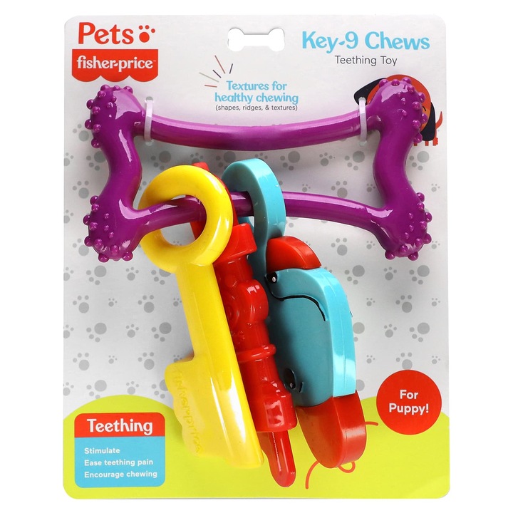 Jucarie pentru caini, Fisher-Price, Key-9, texturi variate, rezistenta, multicolor, 1 bucata