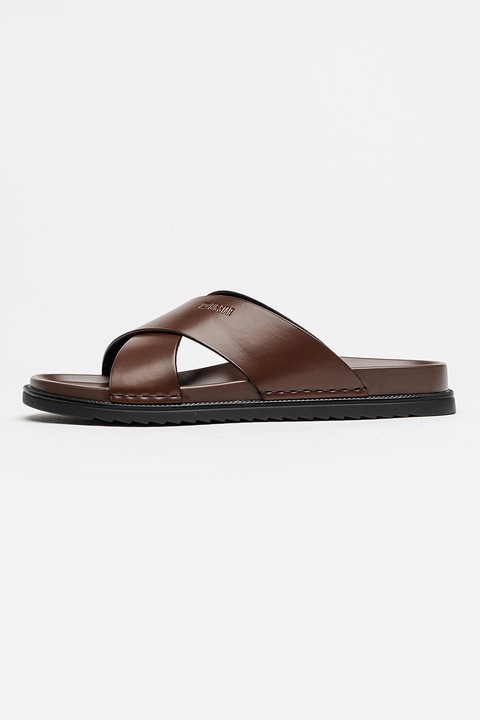 Big Star, Papuci de piele cu barete incrucisate, Maro cognac