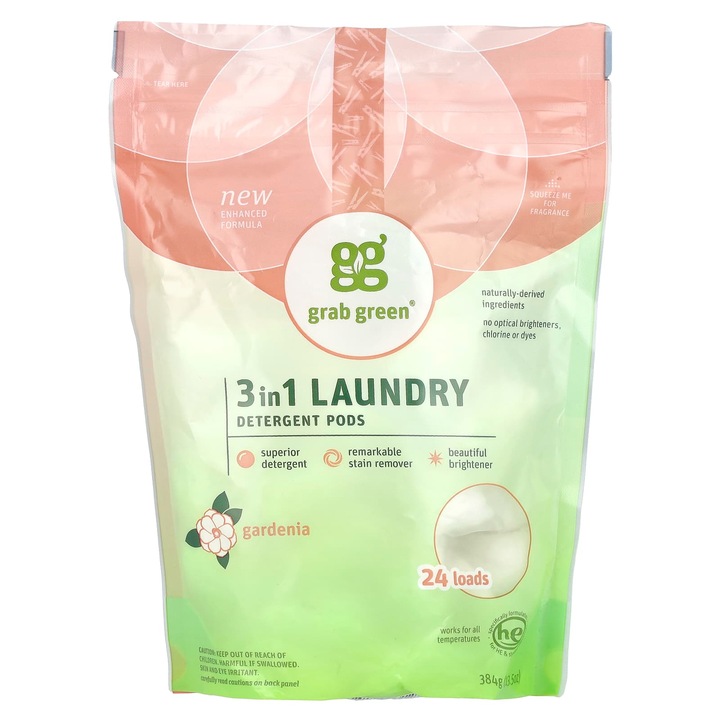 Capsule detergent rufe, 3 in 1, gardenia, 24 spalari, 384 g