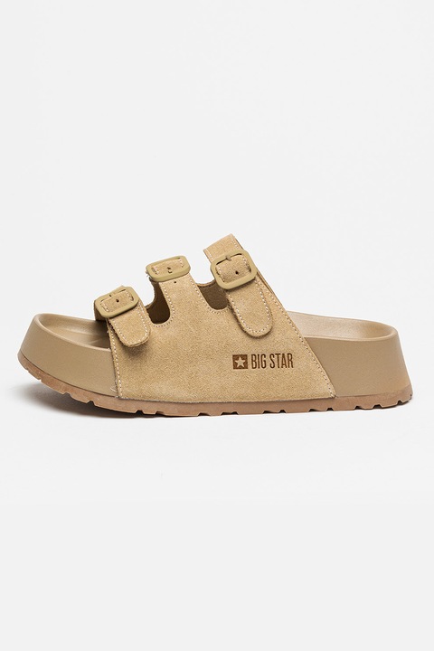 Big Star, Papuci flatform de piele intoarsa, Bej, 36