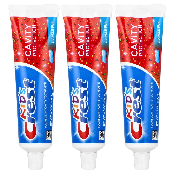 Crest Kids fogkrém, fluor, 3 x 130 g-os szett, szuvasodás elleni védelem, Sparkle Fun