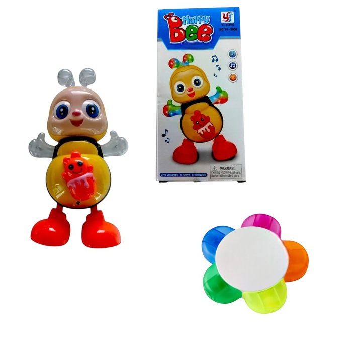 Интерактивна играчка Пчеличка Хупи, звукови и светлинни ефекти, многоцветна, h=22см, комплект с мини флумастери 10см