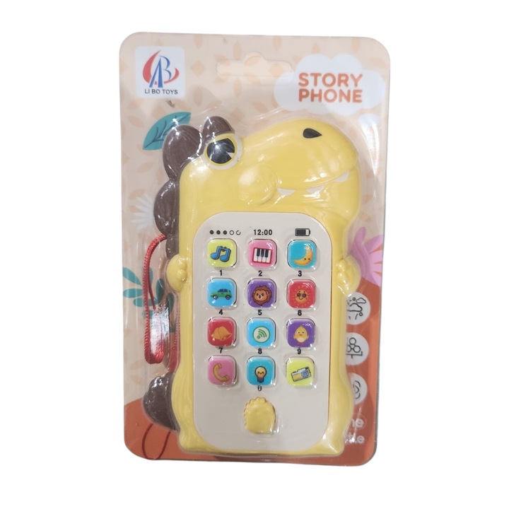 Interaktív Telefon, Avaleea, Dinoszaurusz Modell, Oktató és zenélő, Sárga, 19x11.5cm