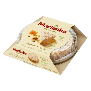 Tort cu miere și migdale Marlenka 600 g, fără gluten, decorat cu migdale