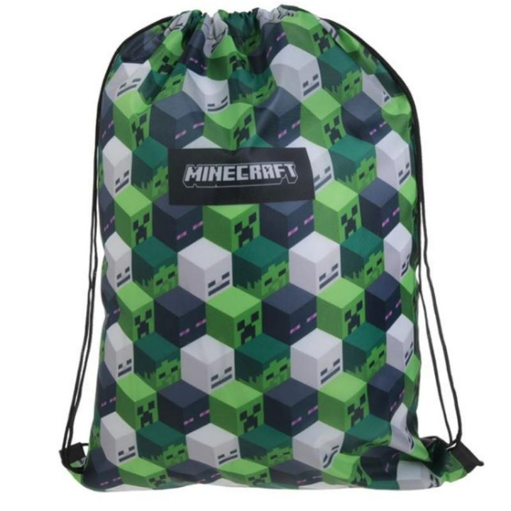 Sac sport Minecraft, verde/negru/gri, 33x45, 5cm, bretele reglabile