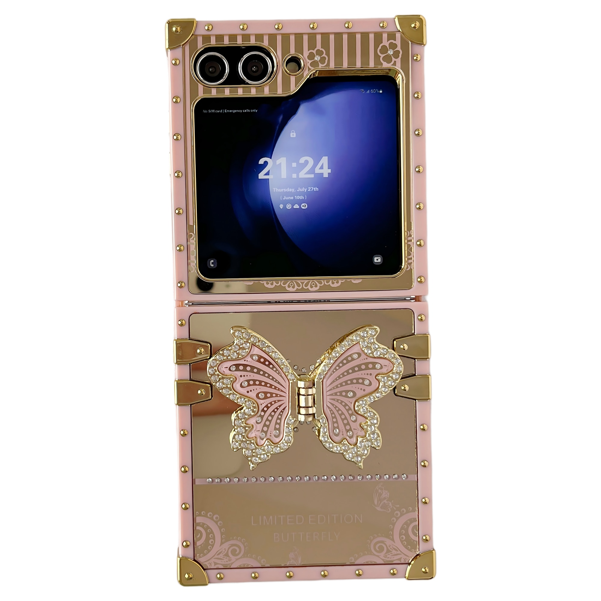 Husa pentru Samsung Galaxy Z Flip7, Protectie durabila din TPU, Protectie Integrala Anti-Soc, Design Durabil, LIXR-03EN®, Suport roz pentru fluturi，Roz