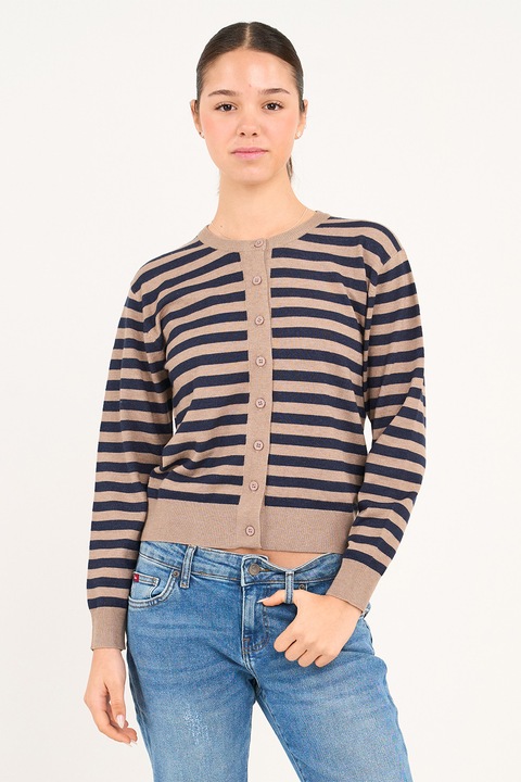 Lee Cooper, Cardigan cu model in dungi, Bej/Bleumarin