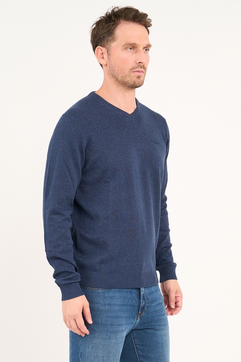 Lee Cooper, Pulover uni cu decolteu in V, Albastru melange