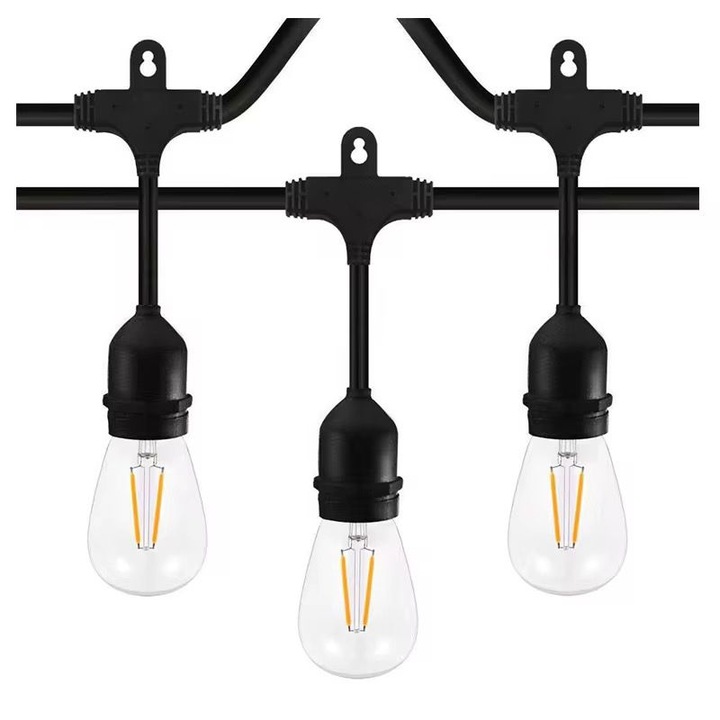 Ghirlanda Luminoasa LED Solara Premium Exterior 30m cu 30 Becuri, Panou Solar cu Acumulator, Telecomanda, Senzor Crepuscular, IP65 Waterproof, Lumina Alb Cald, Cablu Profesional Negru pentru Terasa, Gradina, Petreceri, Nunta, Evenimente