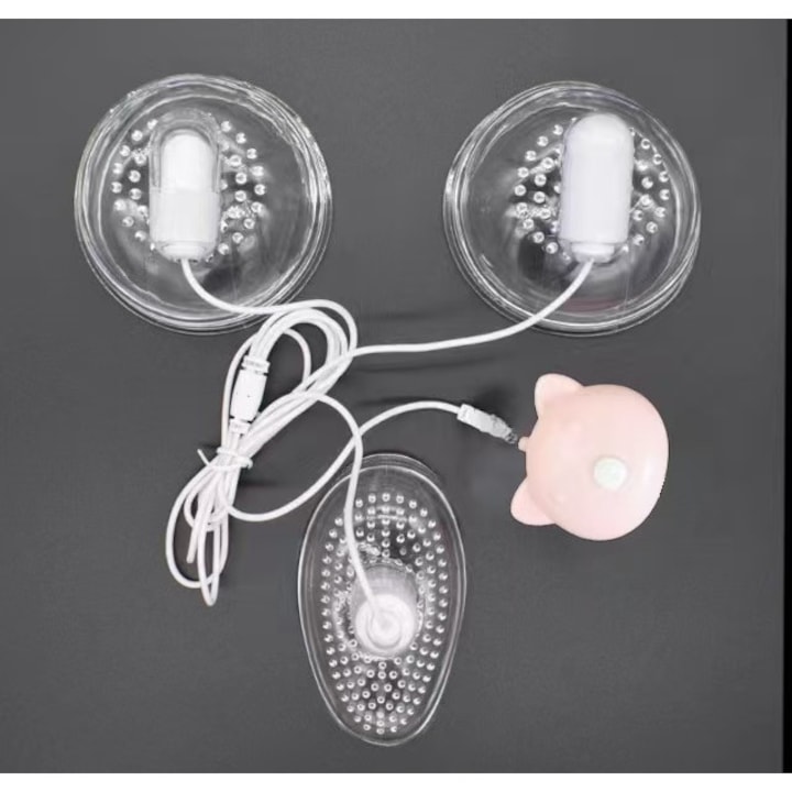 Вибриращ масажор с тройно засмукване, прозрачен, 12 скорости, 21.5x18x4.5см