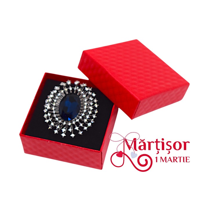 Brosa / Pandantiv Ovala cu cristal albastru si strasuri 5 x 4.5cm