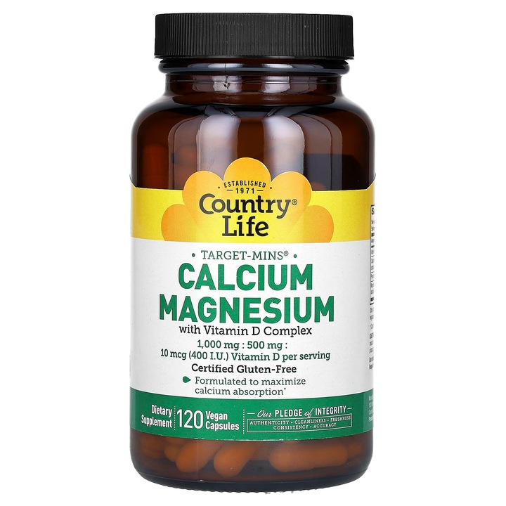 Vitamine, Country Life, Calciu-Magneziu cu Vitamina D, 120 capsule vegane