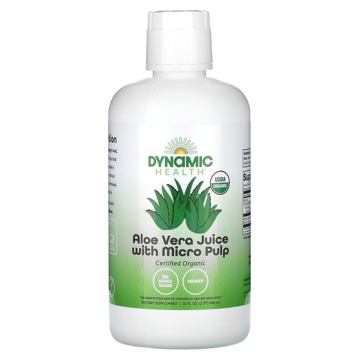 Suc de aloe vera, Dynamic Health, 946 ml, organic, fara zahar