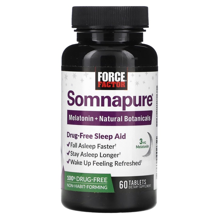 Somnapure, Force Factor, 60 tablete, 3 mg melatonina, fara aditivi