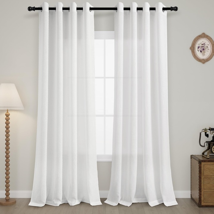 Féláttetsző vászonfüggöny, Joywell, 2 darabos szett, fehér, 140x138 cm