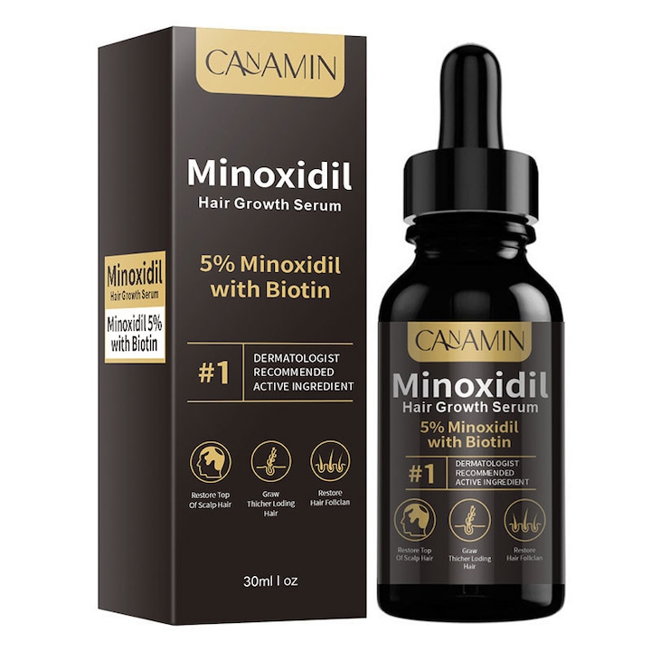 Tratament pentru cresterea parului si barbii, 5% Minoxidil si Biotin, 150ml, pentru barbati si femei