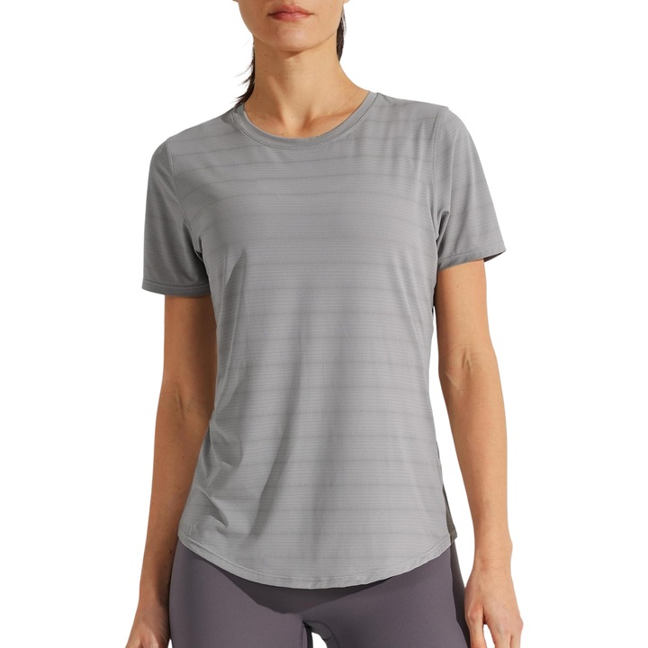 Tricou dama, maneca scurta, gri, pentru yoga si antrenament sportiv Libin, L INTL