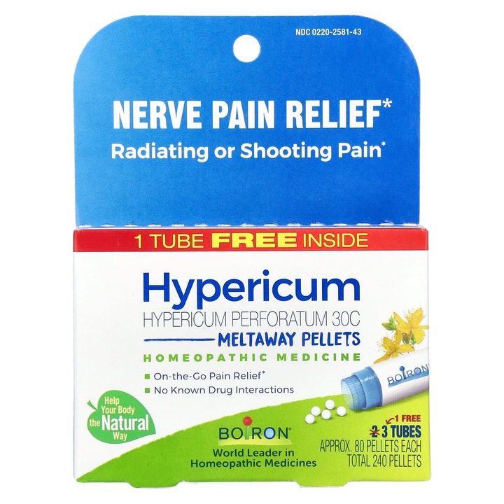 Boiron, Hypericum, 30C, set 3 tuburi, 240 granule, pentru dureri nervoase