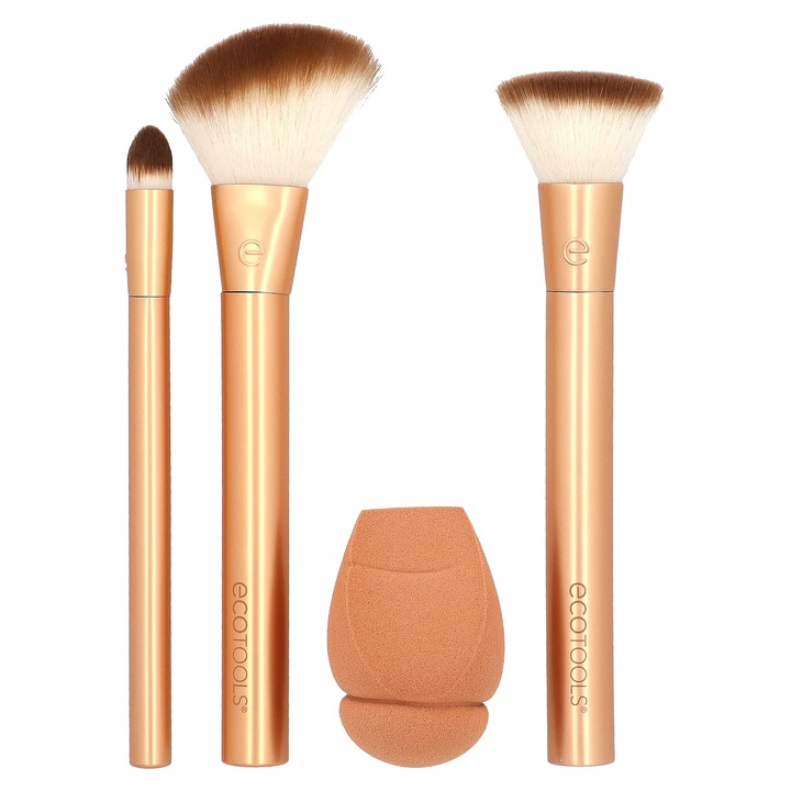 Set de pensule EcoTools Precious Metals, 4 piese, vegan, din aluminiu reciclat