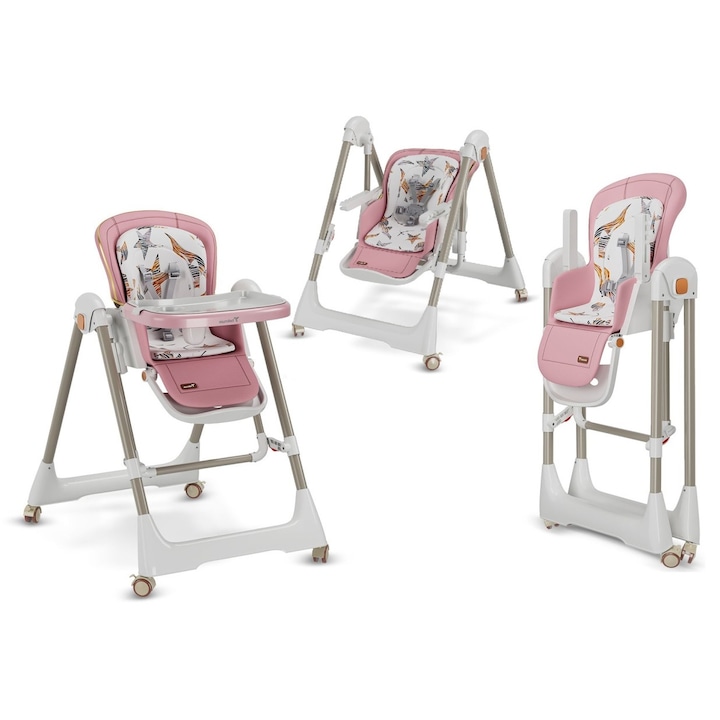 Scaun de masa reglabil, multifunctional, 3in1, transformabil in leagan, Craft, C2-015, Roz