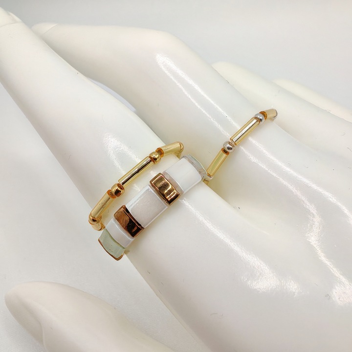 Set 3 inele elastice cu margele Miyuki din Japonia Zuri CZM-536, Multicolor, 50-52 MM