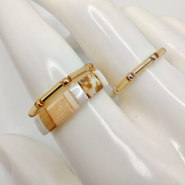 Set 3 inele elastice cu margele Miyuki din Japonia Lunara CZM-569, Multicolor, 50-52 MM