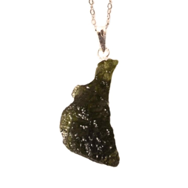 Colier Argint 925 cu Moldavit natural brut 2.6 g –sustinere simbolica pentru schimbare si introspectie