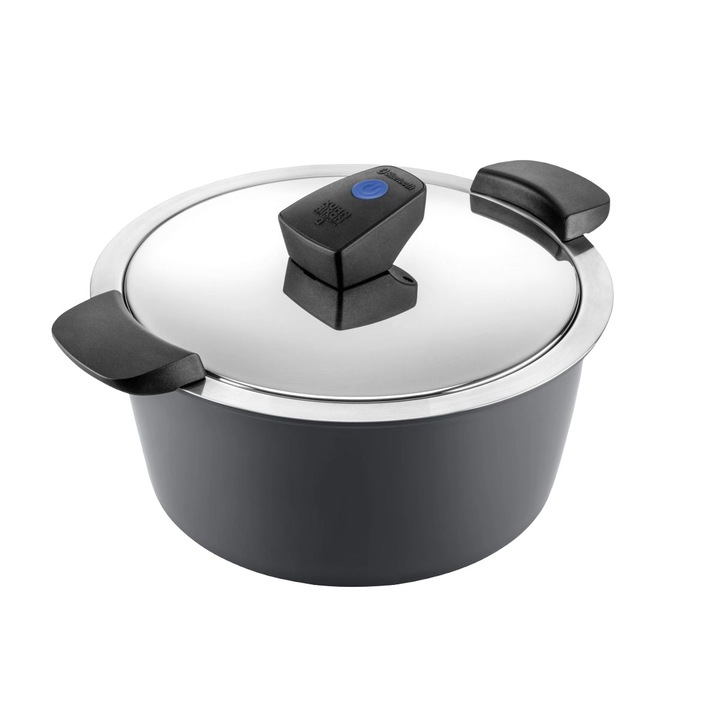 Oala de gatit cu senzor de temperatura Kuhn Rikon, Hotpan Comfort, 3 litri, Ø 22 cm, control prin aplicatie, senzor de temperatura, calitate premium, otel inoxidabil, compatibila cu toate sursele de caldura, pastreaza mancarea fierbinte, gri