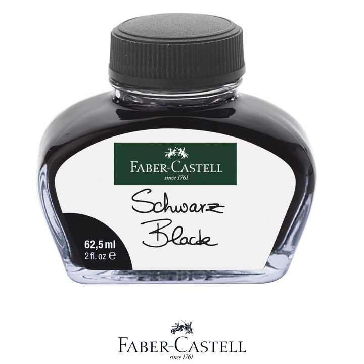 Cerneala pentru stilou cu penita, Faber-Castell, Negru intens, 62.5 ml, permanenta