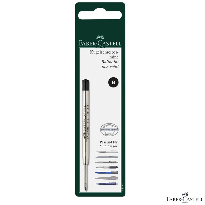 Rezerva pentru Pix Faber-Castell, Metalica, Varf Gros, Negru