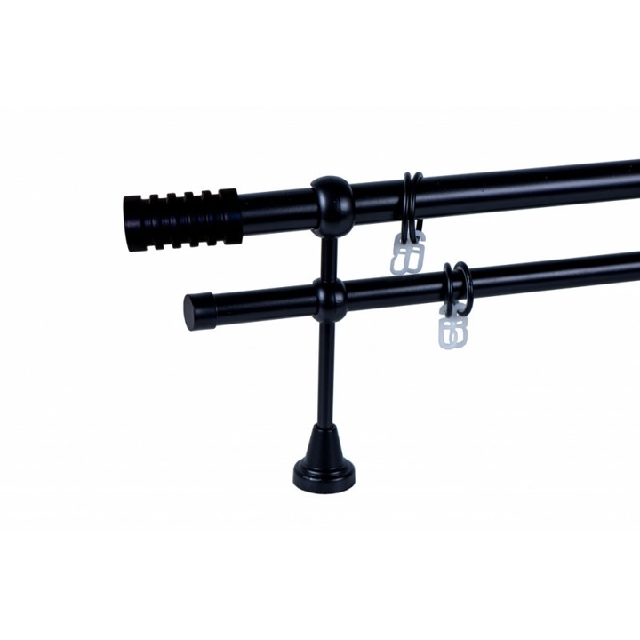 galerie metal 25/19 mm BRAZILIA dubla, negru, 200 cm, capete SAO PAULO