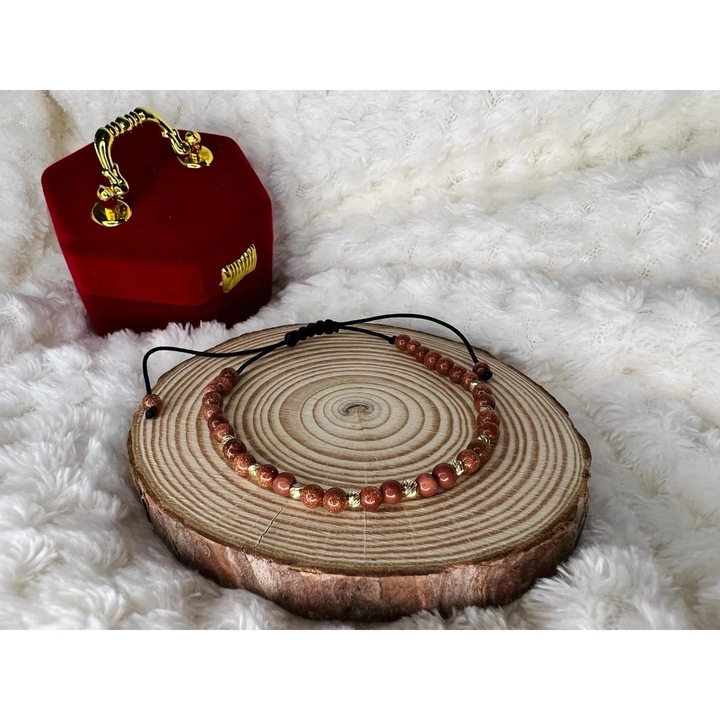 Bratara cu piatra soarelui si bile de aur 585 14k, BRPS28