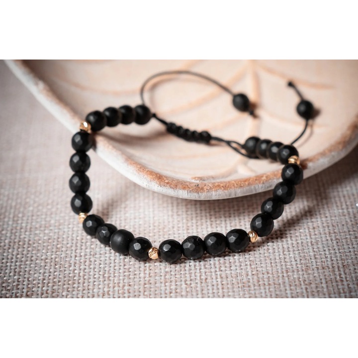 Bratara cu onix si 5 bile din aur 585 14k, BRPS19