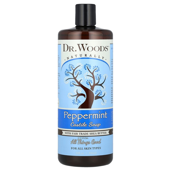 Sapun Castilian cu Menta si Unt de Shea, Dr. Woods, 946 ml, Vegan, Fara Parabeni