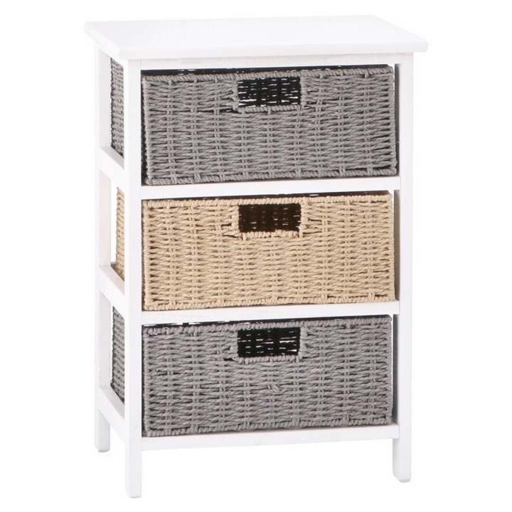 Comoda lemn alb poliester maro gri 40 x 29 x 58 cm