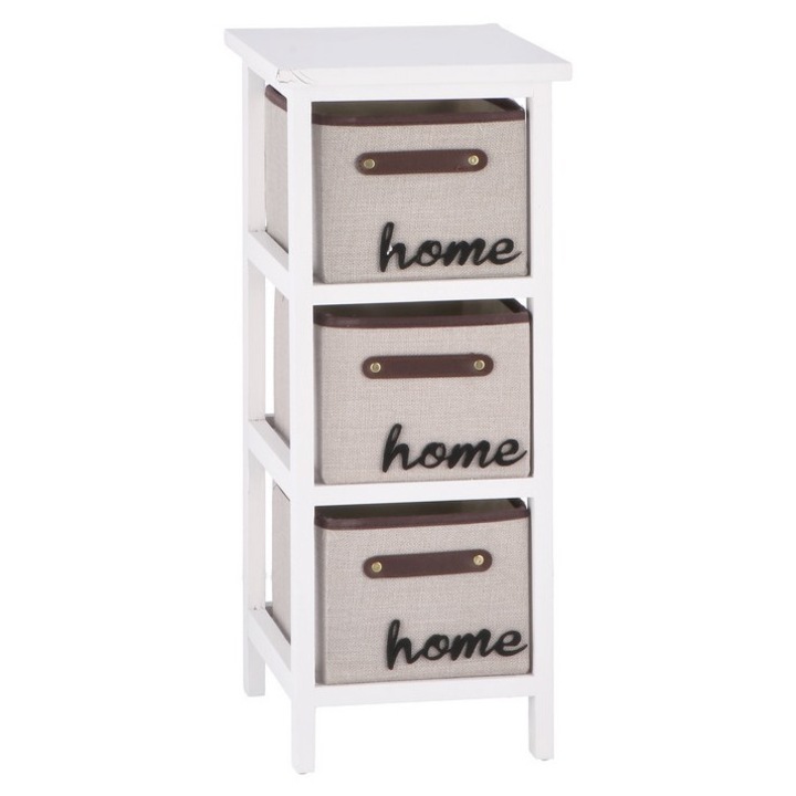 Comoda lemn alb textil bej maro 26 x 32 x 62 cm