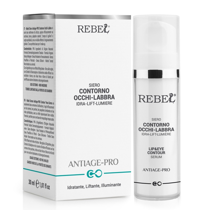 Ser Contur Ochi și Buze Rebel Antiage-Pro, 30 ML, efect anti-îmbătrânire, hidratant, sticlă Airless