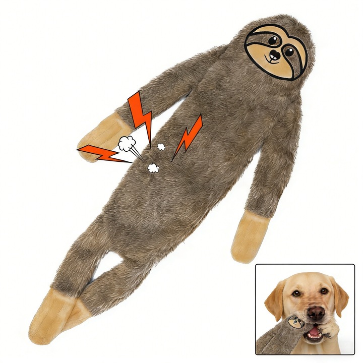 HGB Jucarie pentru Caini tip Lenes Negru-Gri, Fara Umplutura, cu Squeaker si Hartie Fosnitoare, Material Dublu Strat – Catifea Moale si Oxford Rezistent la Muscaturi, Jucarie de Ros si Tug-of-War pentru Caini Mici, Medii si Mari