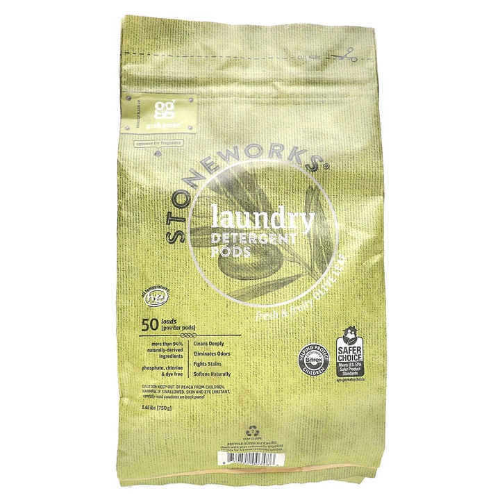 Kapszulás mosószer, Grab Green, Stoneworks, 50 mosás, 750 g, olajfalevél