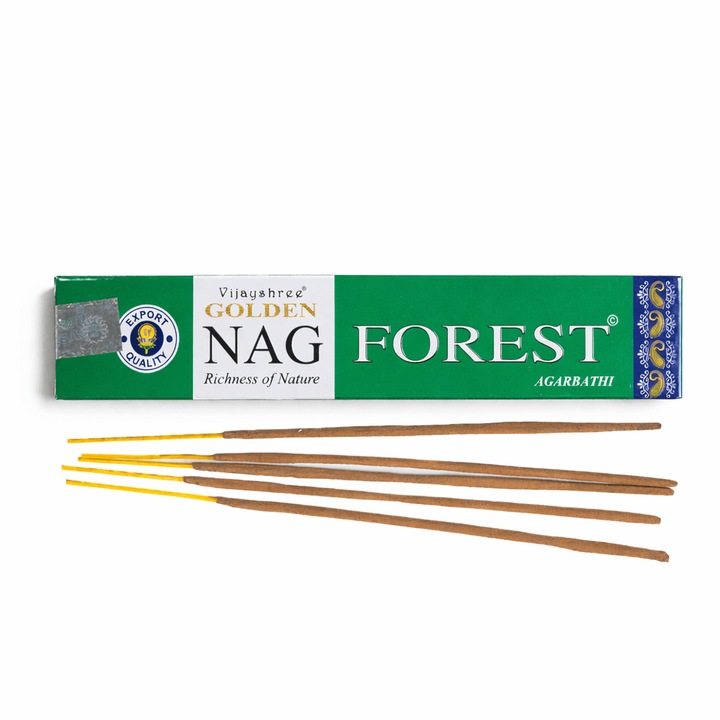 Illatos füstölőpálcikák, Crystal Scents, Forest Golden Nag, 10-12 darab, természetes összetevők, természetes aroma