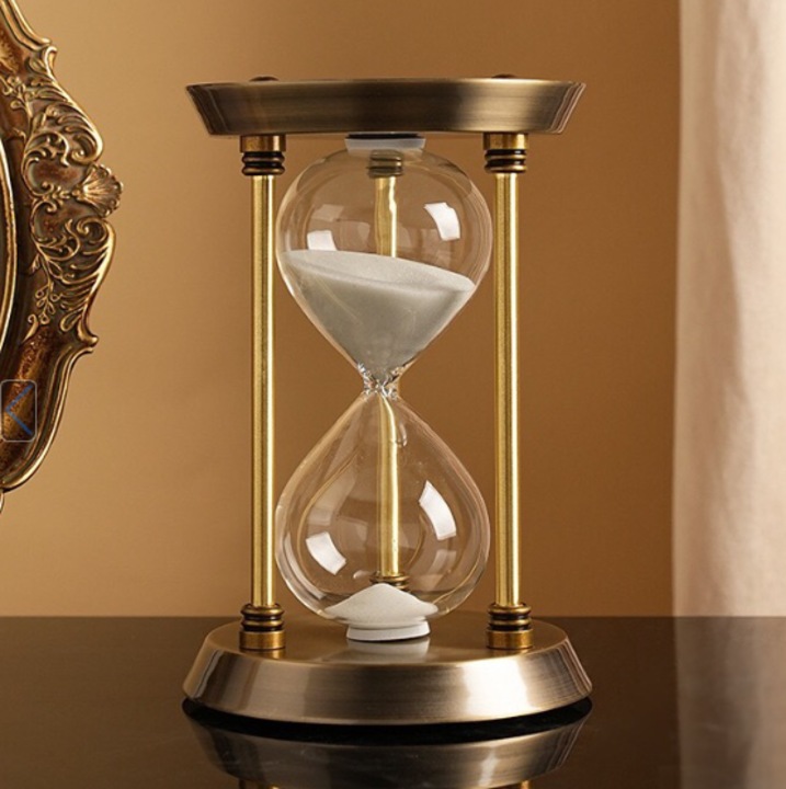 Clepsidra decorativă, Bla Bla Foam, metal auriu & sticlă transparentă, 17x10 cm, 15 min