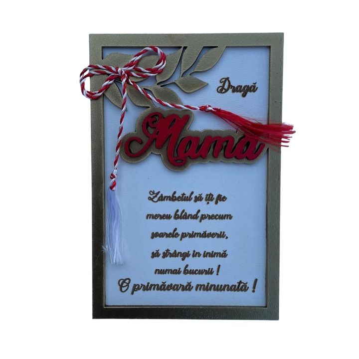 Plachetă decorativă Draga Mama, MDF, auriu/roșu, 10x15 cm, cadou 1 Martie