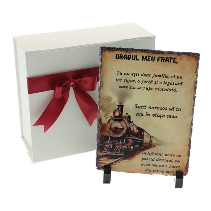 Plachetă din piatră naturală de ardezie personalizată pentru frate, 14x19cm, design vintage crem